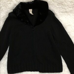 J. Jill Black Cardigan with Faux Fur Collar